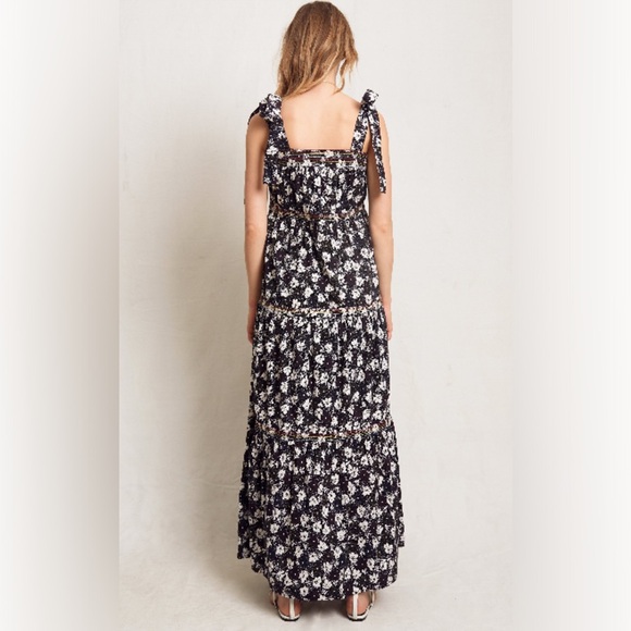 WARM Big Love Maxi Dress Black Multicolor Floral Tiered In Plumeria Print - Picture 2 of 12